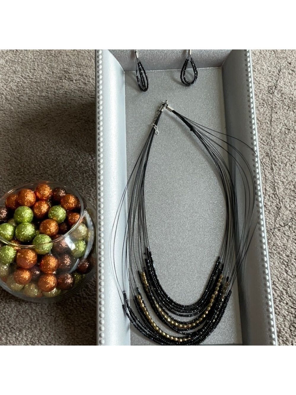 Black Boho Multi Layer Necklace and Earrings